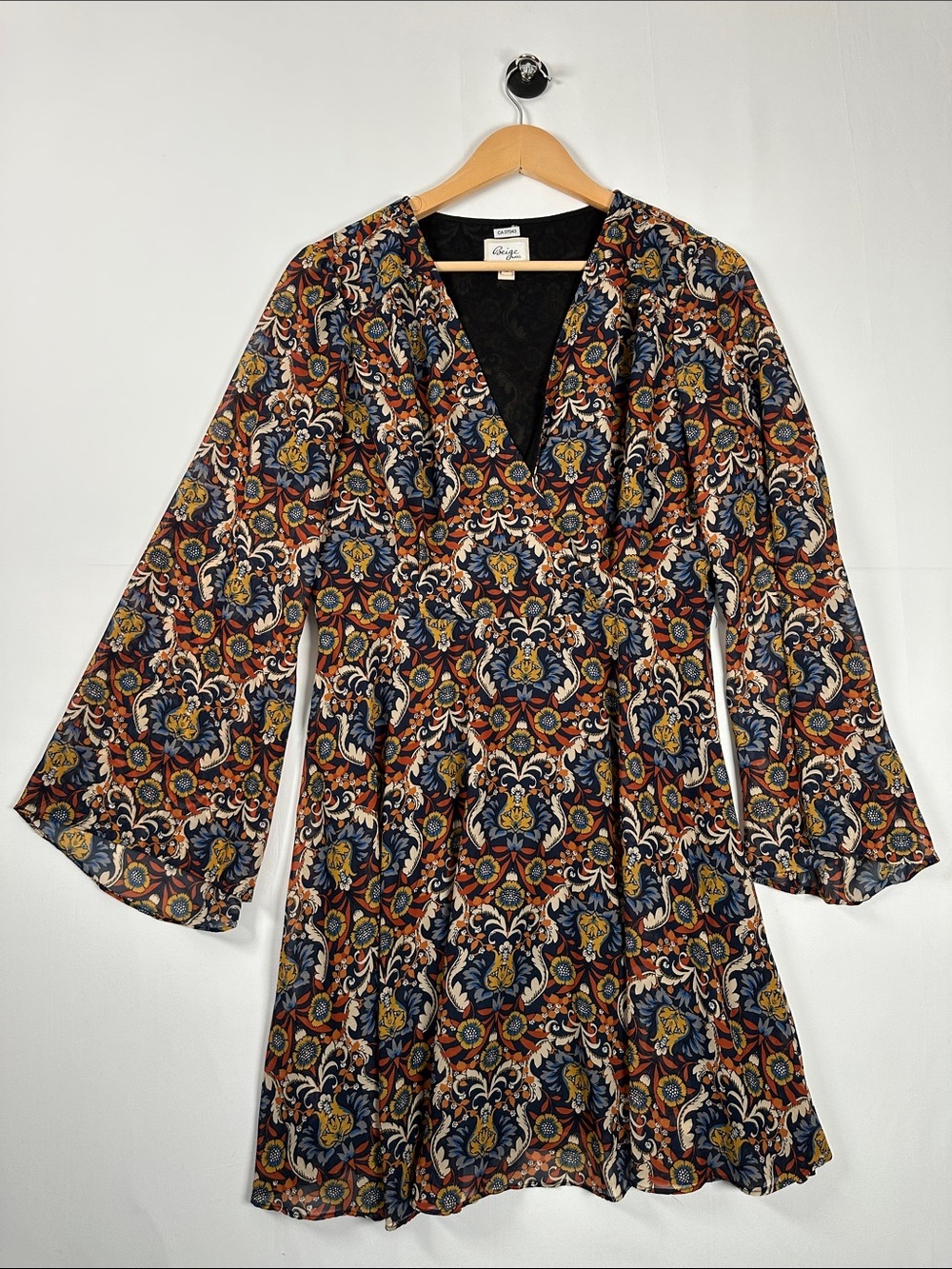 Beige by ECI Boho Floral Bell Sleeve Dress 10 Whimsical Retro Fall Wedding Guest